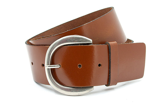 dames brede riem cognac leer 6 cm