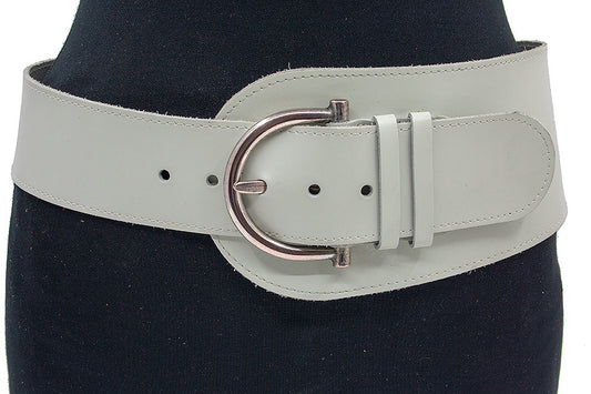 Dames brede heupriem grijs-wit