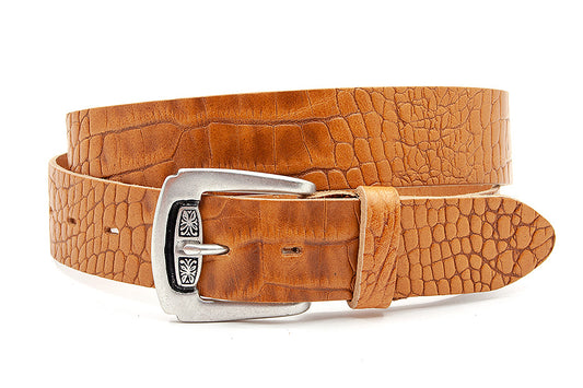 Cognac kleurige jeans riem croco