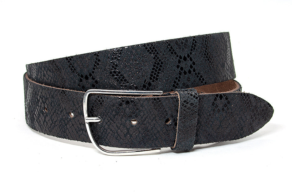 Zwarte dames riem met slangenprint