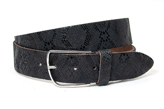 Zwarte dames riem met slangenprint