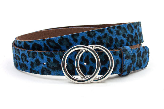 Dames ceintuur zwart/blauw leopard