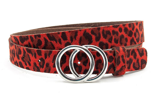 Dames ceintuur zwart/rood leopard