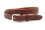 dames smalle riem rood bruin leer 2.5 cm