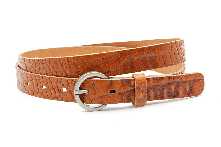 Dames riem kroko cognac