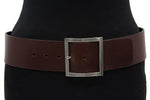 dames brede riem bruin leer 6 cm