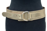 dames brede riem goud leer 6 cm