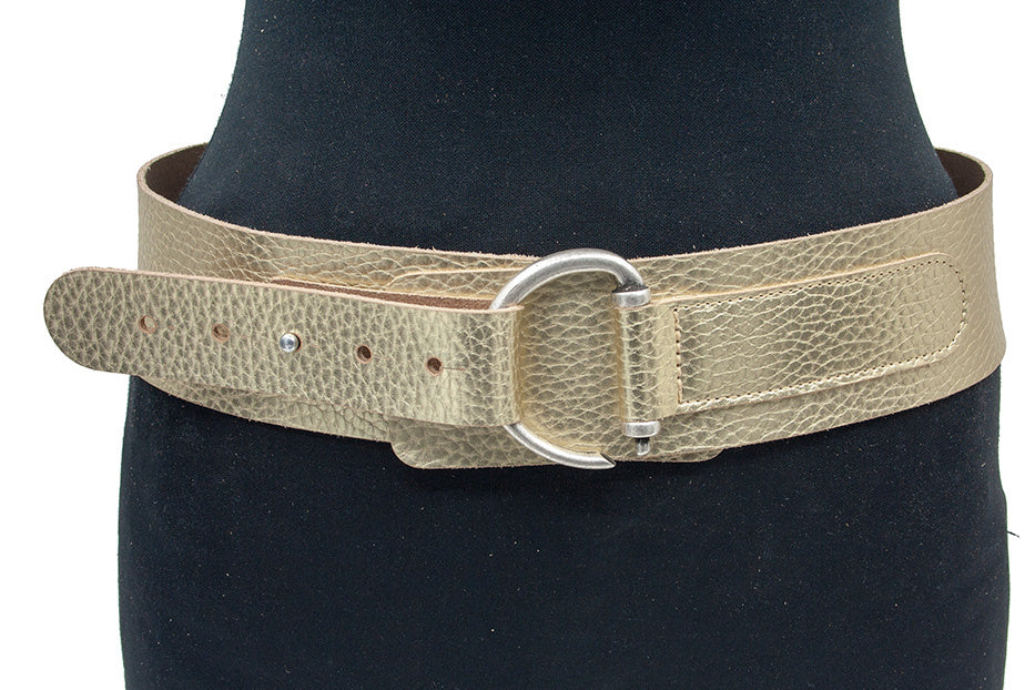 dames brede riem goud leer 6 cm