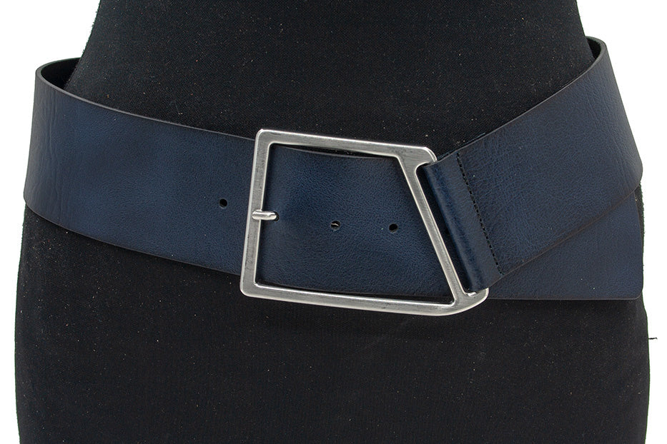 Dames brede heupriem donkerblauw leer