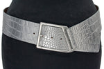 dames brede riem zilver leer 6 cm