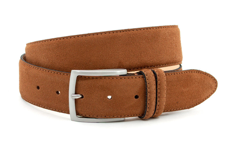 Suede heren riem cognac