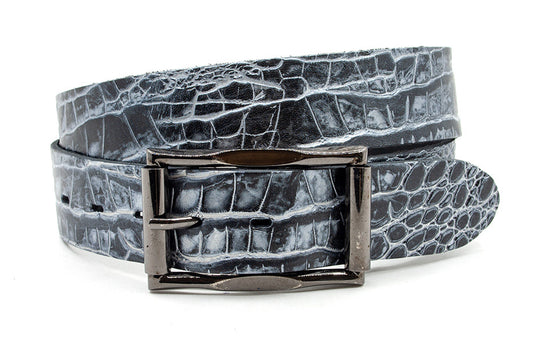 Dames riem zwart/zilver kroko