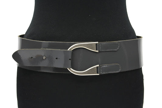 dames brede riem grijs lak leer 7 cm