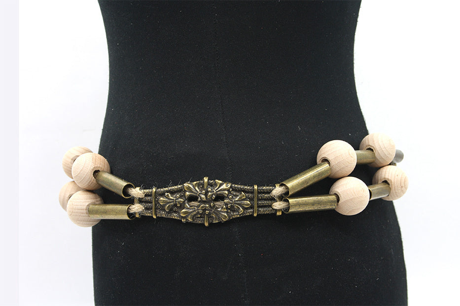 Dames kettingriem brons met houten balletjes