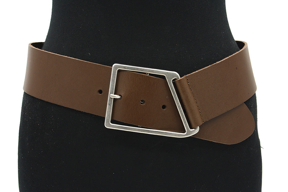 dames brede riem bruin leer 6 cm
