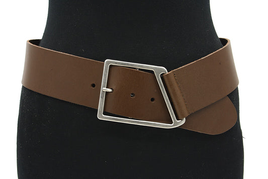 dames brede riem bruin leer 6 cm