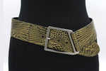 dames brede riem goud/zwart leer 6 cm