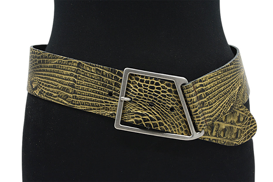 dames brede riem goud leer 6 cm