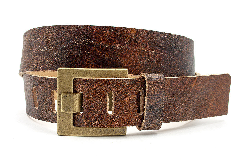 Heren/dames vintage jeans riem cognac